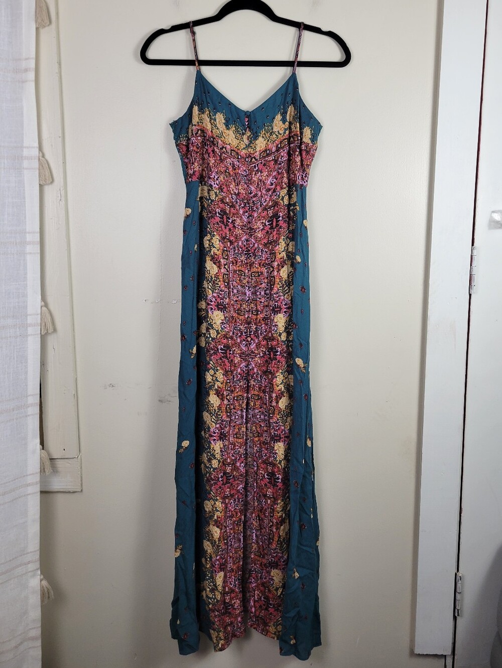 Free People Morning Song Teal Lace Detail Front Buttons Front Slit Maxi Dress - Picture 3 of 10